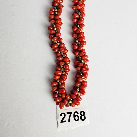 Vtg Red Necklaced Glass or Natural Stone Bead Cluster Necklace Mid-Century Retro - Picture 13 of 13